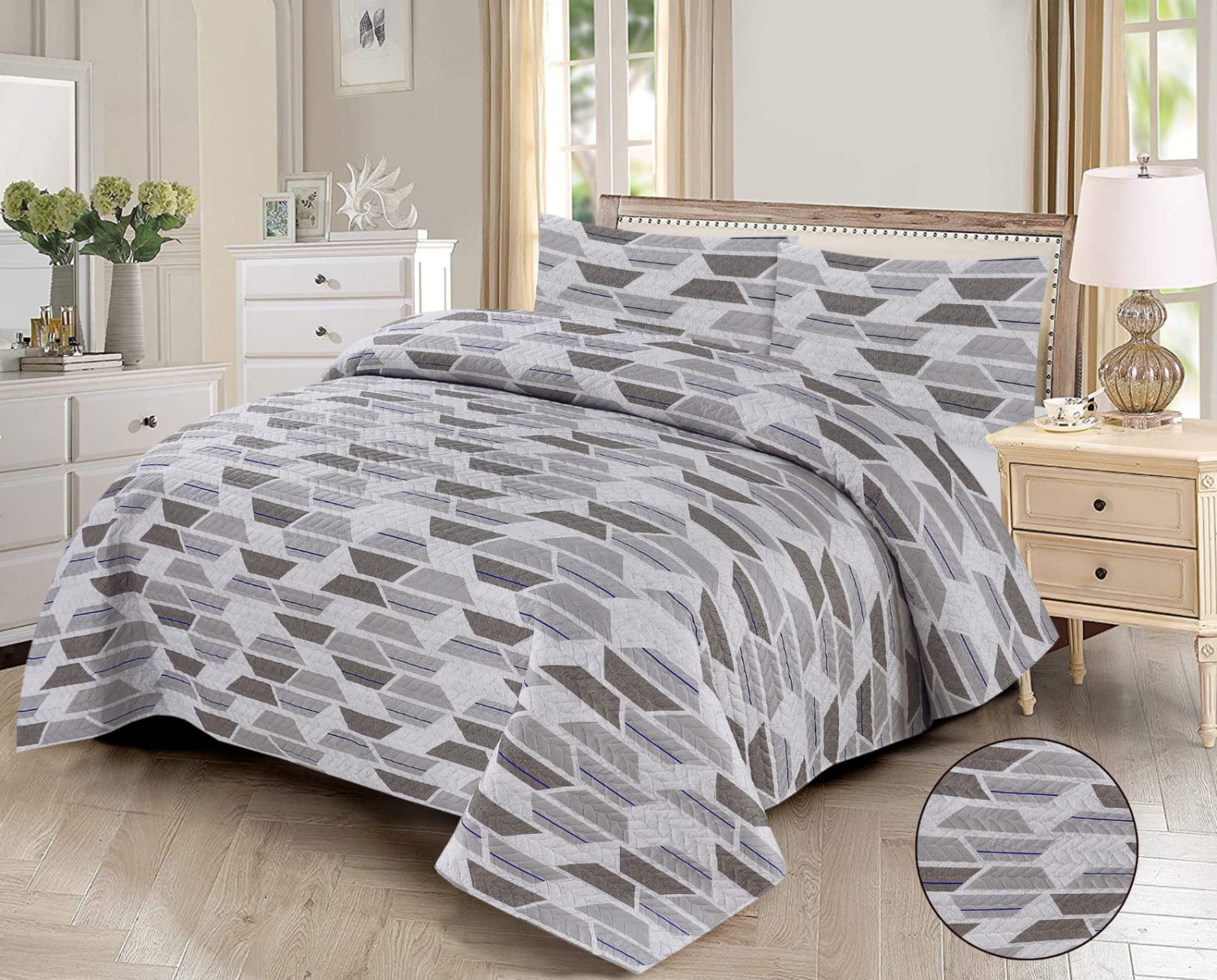3PC Premium Quality Quilted King Size Bed Spread
